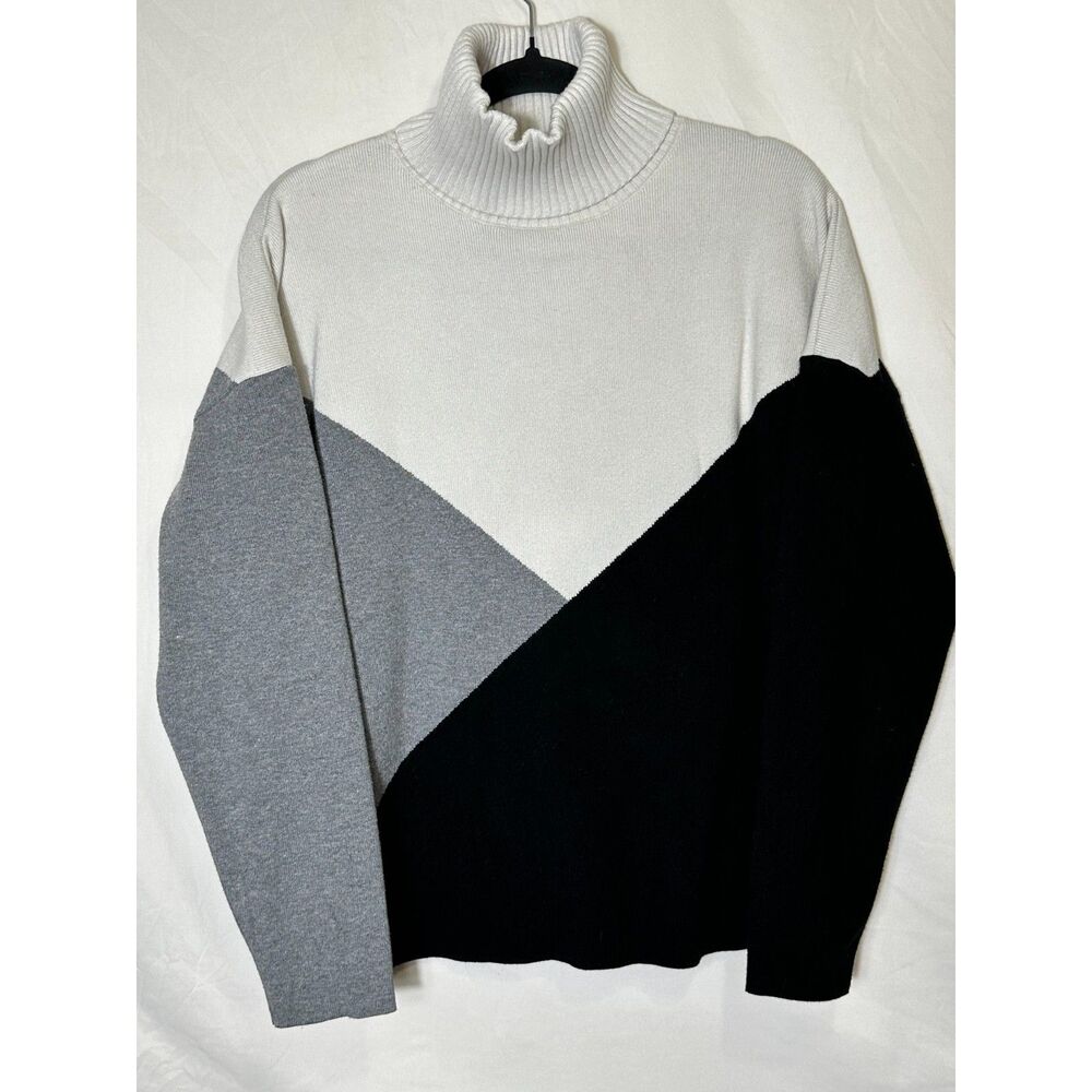 Ecowish Women's Soft Casual Color Block Turtleneck Sweater Size M Dolman Sleeves